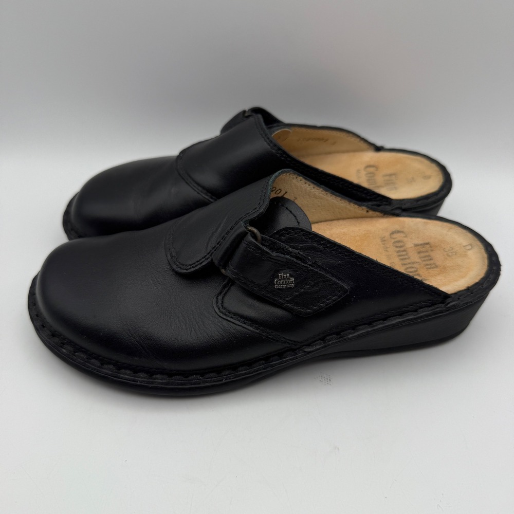 Finn Comfort Leather Clogs Adjustable Strap Comfort Black Womens 36 US 5-5.5